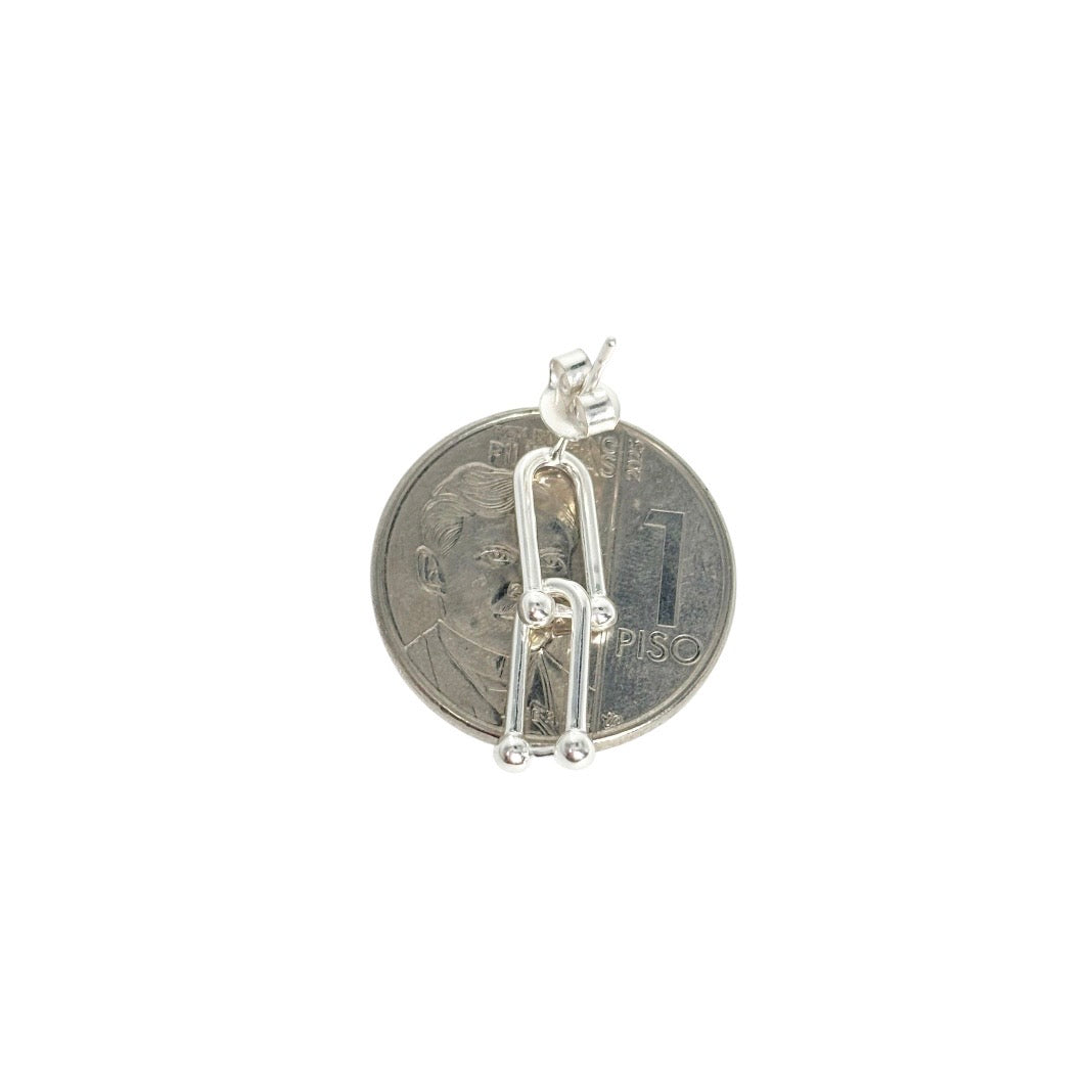 92.5 Sterling Silver - Twin Flat U Bar Stud Earrings