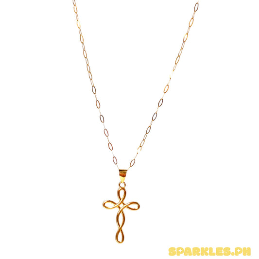 18k Saudi Gold Micro Paperclip Chain 20" + 18k Saudi Gold Twisted Cross Pendant