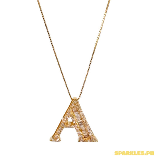 18k Natural Diamond - Yellow Gold Big Letter A Necklace