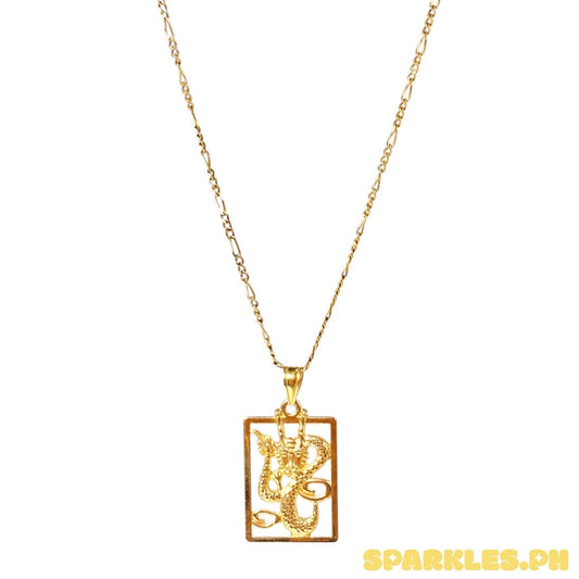 18k Saudi Gold Figaru Chain Makapal V2 20" + 18k Saudi Gold Mini Frame Dragon Pendant