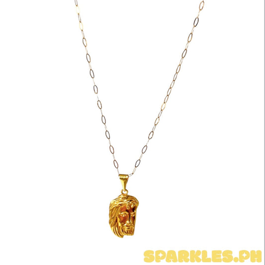 18k Saudi Gold Micro Paperclip Chain 20" + 18k Saudi Gold Jesus Face Pendant