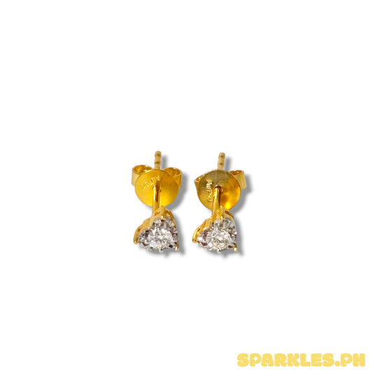 18k Natural Diamond -  Yellow Gold Heart Shimmer Stud Earrings