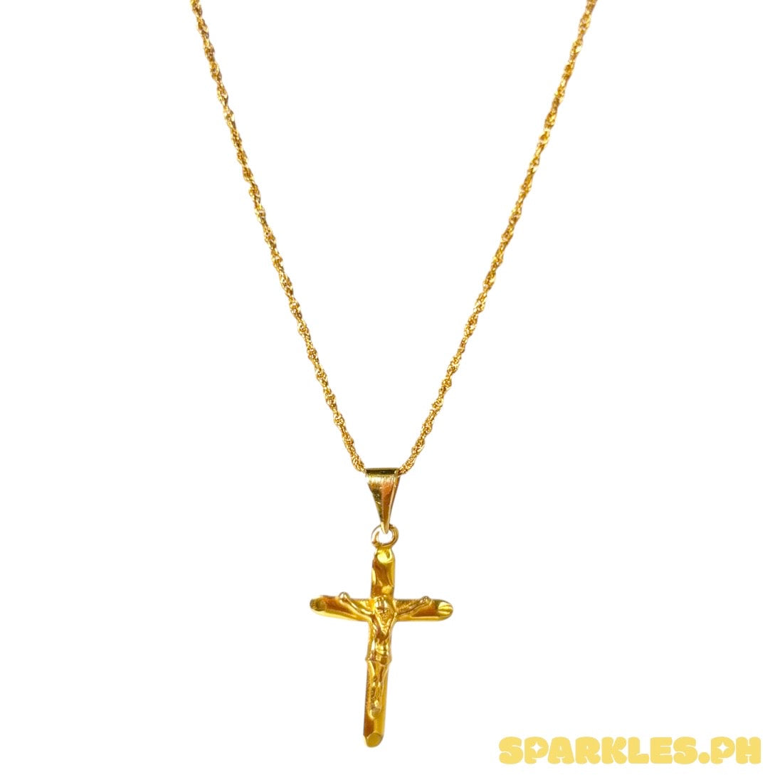18k Saudi Gold Rope Chain 22" + Crossplain Jesus Style Pendant 18k Saudi Gold