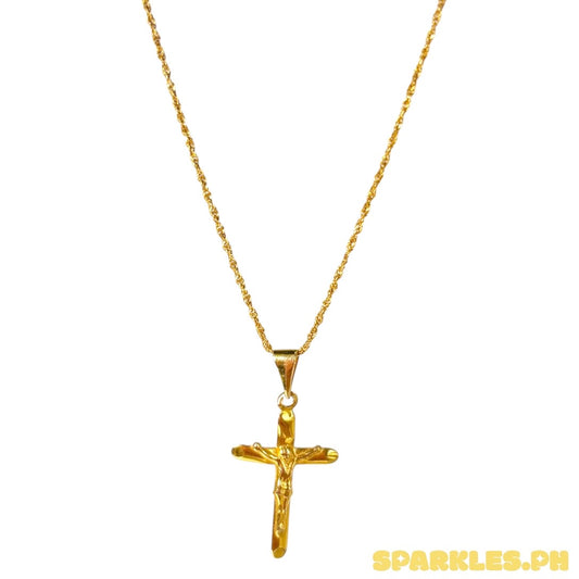 18k Saudi Gold Rope Chain 22" + Crossplain Jesus Style Pendant 18k Saudi Gold