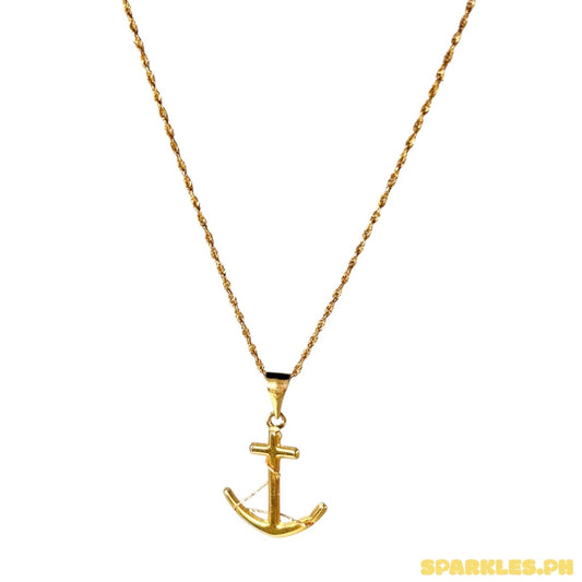 18k Saudi Gold Rope Chain 24" + 18k Saudi Gold Anchor String Pendant