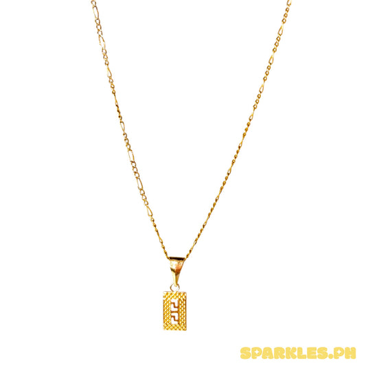 18k Saudi Gold Figaru Chain 16" + 18k Saudi Gold Fenfen Rectangle Pendant