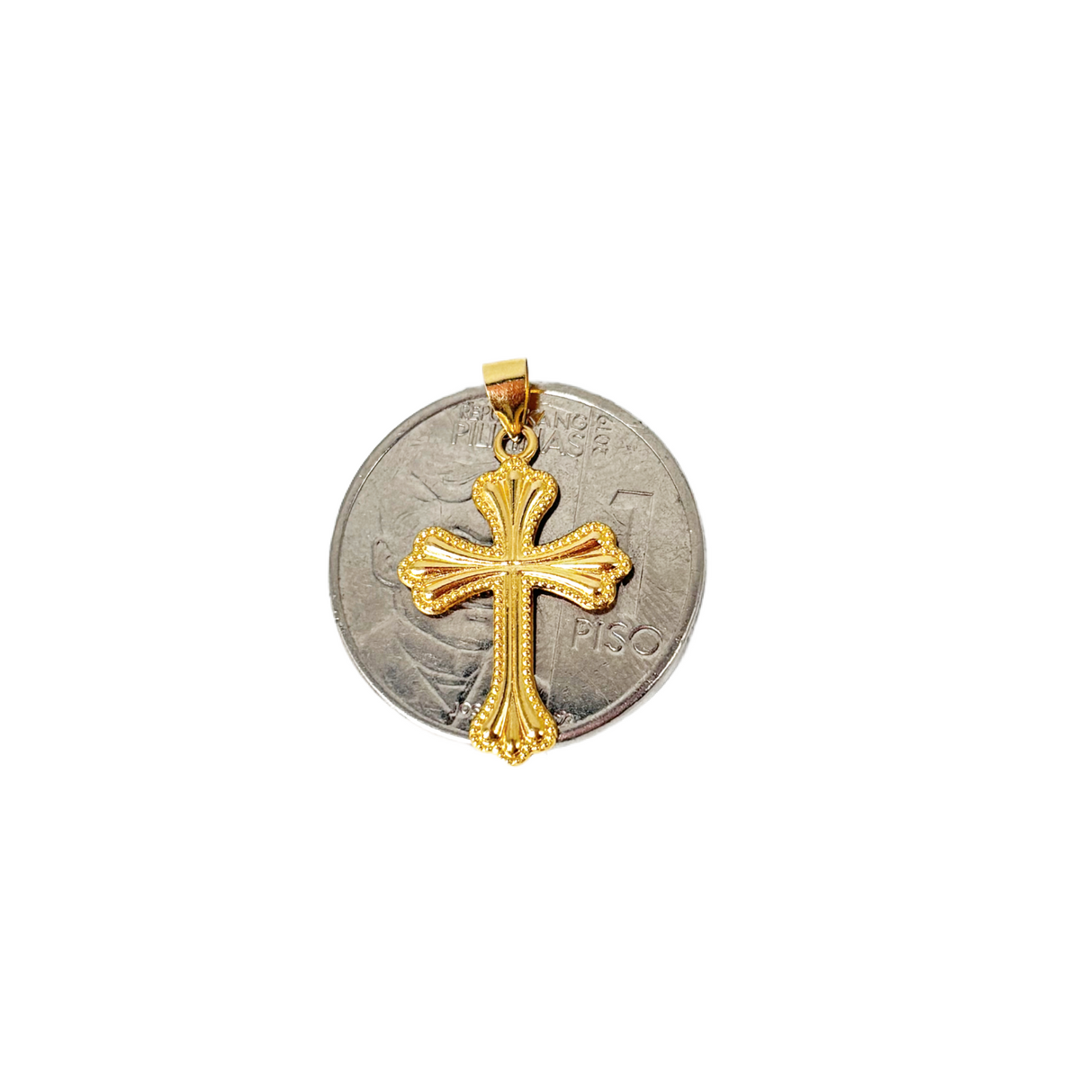 MT - MAKAPAL Micro Paperclip Chain 20' + 18k Saudi Gold Cursive Cross Style Pendant