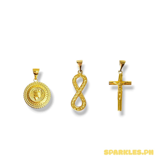 18k Saudi Gold Royal Queen Pendant + 18k Saudi Gold F Style INFINITY Pendant + 18k Saudi Gold Big Square Cross Pendant