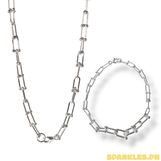 92.5 Sterling Silver - U Bar Chain 18" + 92.5 Sterling Silver - U Bar Bracelet V2