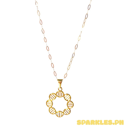 18k Saudi Gold Micro Paperclip Chain 18" + 18k Saudi Gold DNA Style Pendant