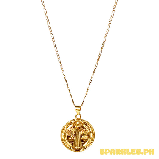 18k Saudi Gold Figaru Chain 20" + 18k Saudi Gold St. Benedict Medallion Pendant