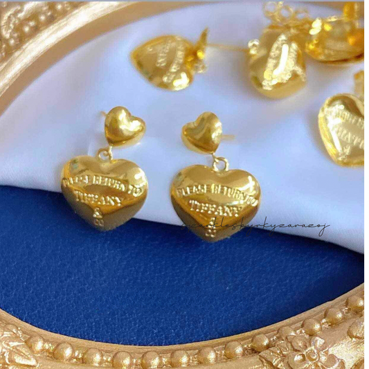 Tco heart earrings solid 18k saudi gold