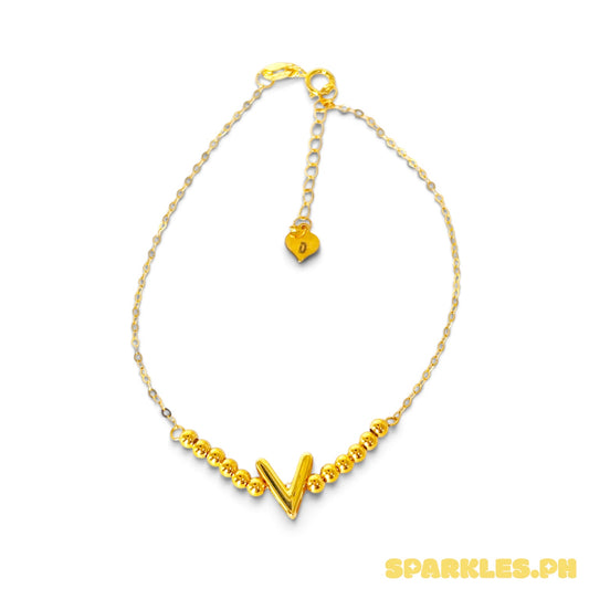 18k Saudi Gold V Beaded Bracelet 7.5"