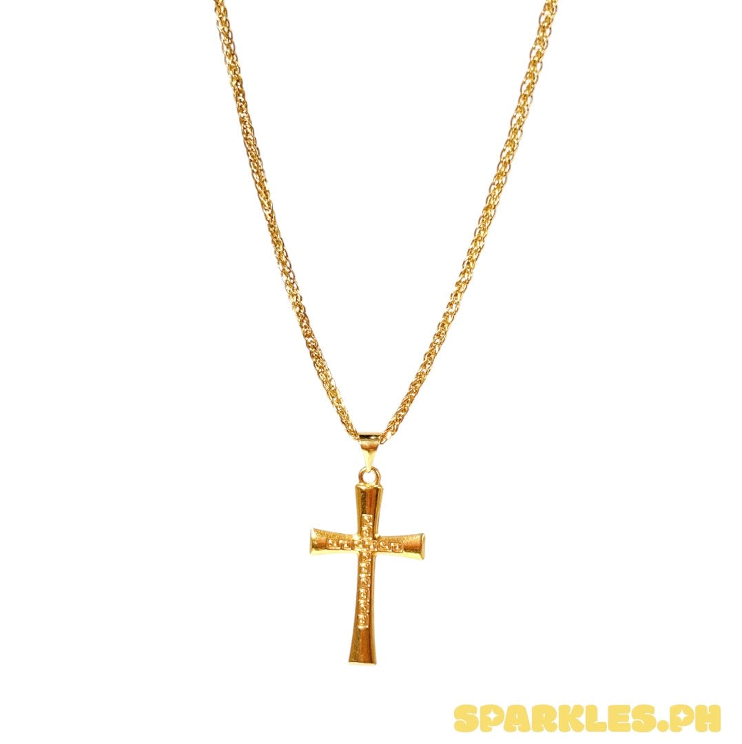 18k Saudi Gold Foxtail Chain Makapal 20" + 18k Saudi Gold Fenfen Cross Pendant