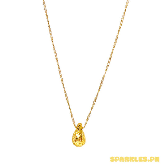 18k Saudi Gold Japan Style Chain V1 18" + 18k Saudi Gold Solid Diacut Teardrop Pendant