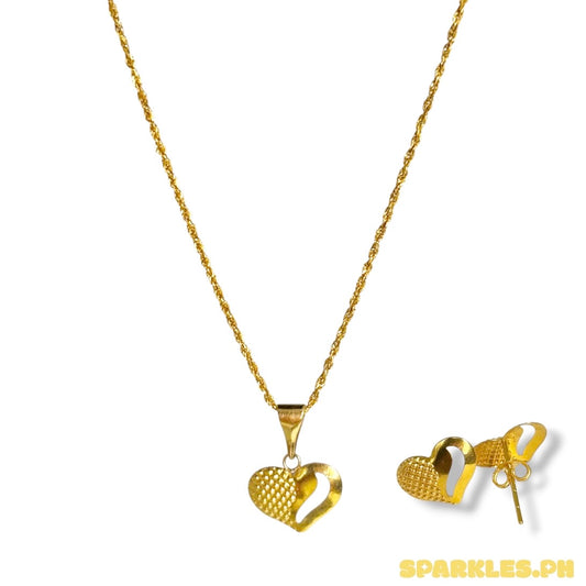 18k Saudi Gold Tauco Chain Level 1 + 18k Saudi Gold Broken Heart Pendant + 18k Saudi Gold Broken Heart Earrings