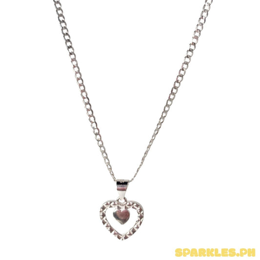 92.5 Sterling Silver - 2mm Cadena Chain 16" + 92.5 Sterling Silver - Diacut Heart Pendant