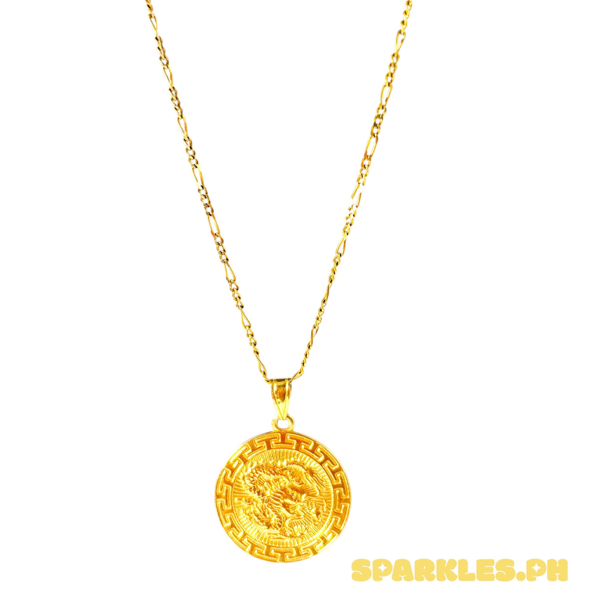 18k Saudi Gold Figaru Chain Makapal V2 20" + 18k Saudi Gold Dragon Medallion Pendant