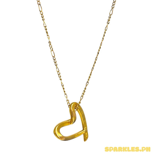18k Saudi Gold Figaru Chain Makapal V2 20" + AMPAW/HOLLOW 18k Saudi Gold Line Heart V1 - C60TRY