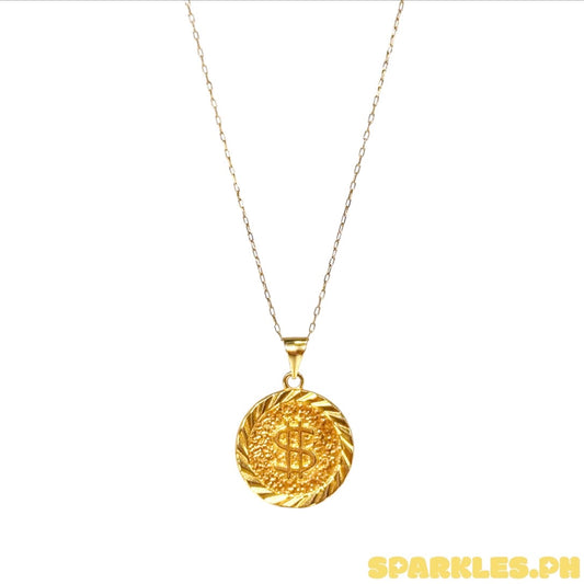 18k Saudi Gold Karkar Chain 18" + 18k Saudi Gold Dollar Coin Pendant