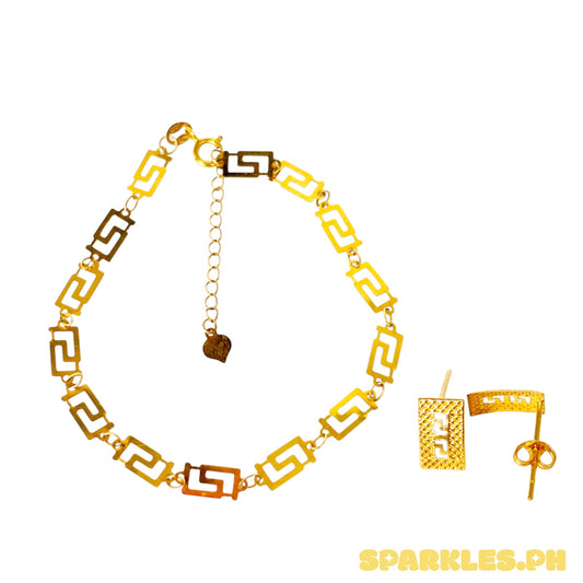 18k Saudi Gold FenFen Bracelet + 18k Saudi Gold Fenfen Rectangle Earring