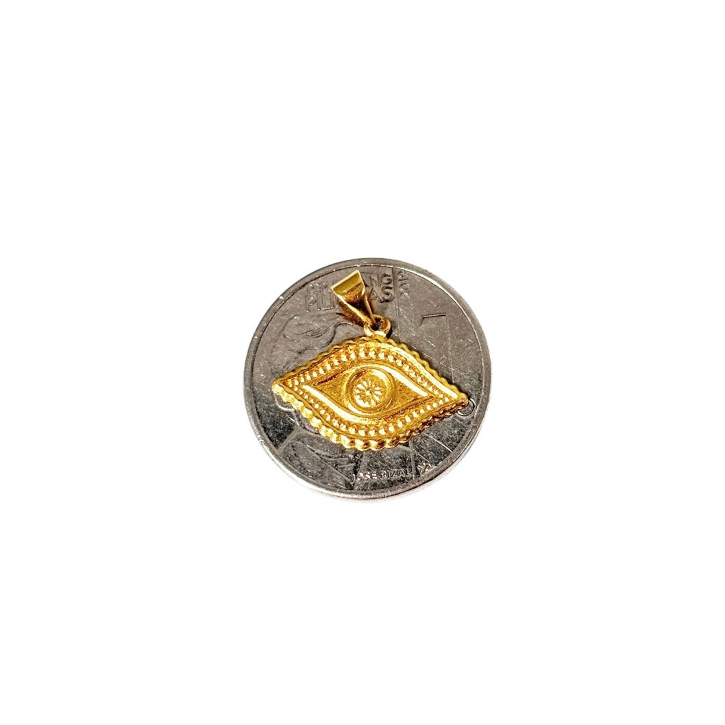 18k Saudi Gold Micro Paperclip Chain 18" + 18k Saudi Gold Solid Evil Eye Pendant