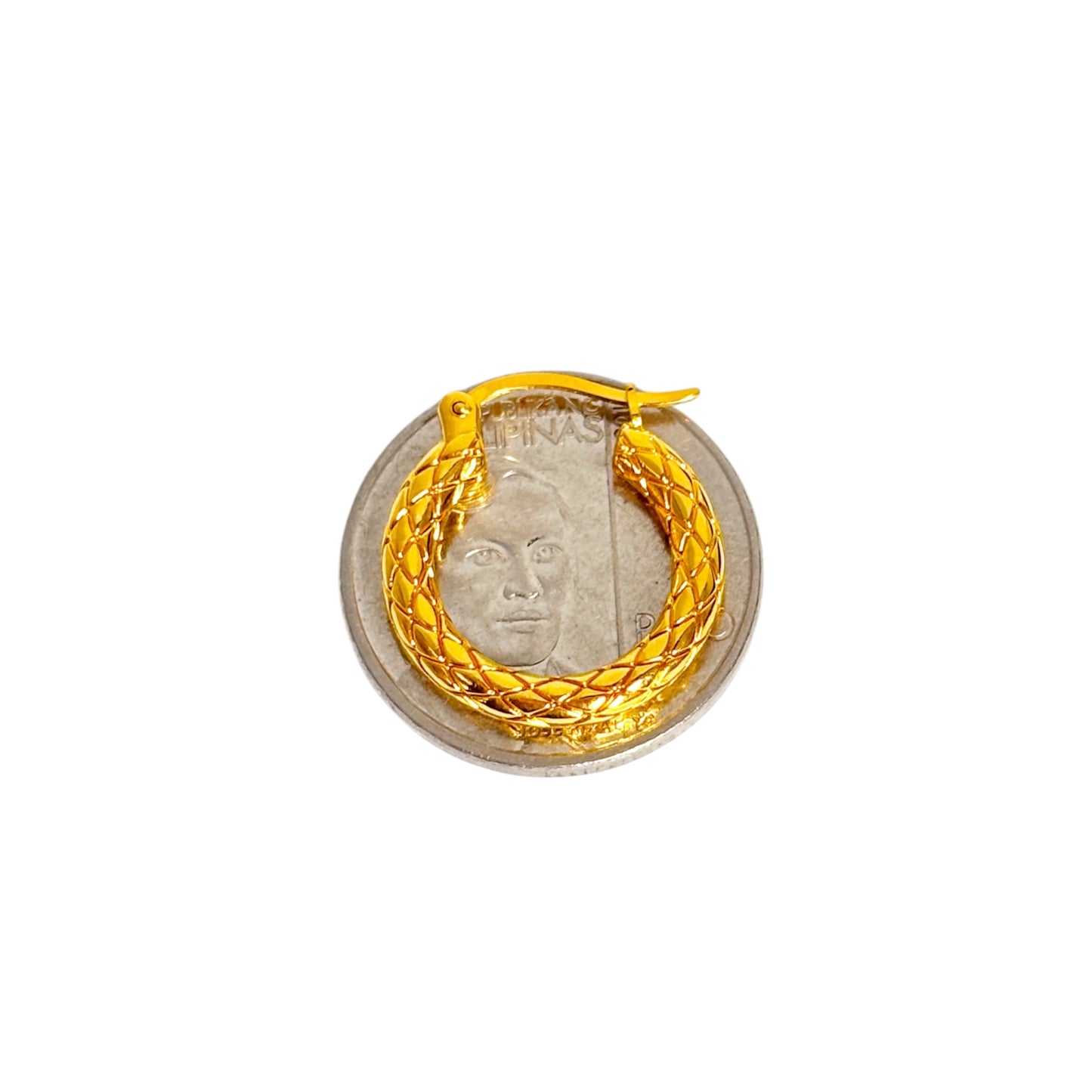 18k Saudi Gold EF Weave Hoop Earring - SKU-M1W13TUF