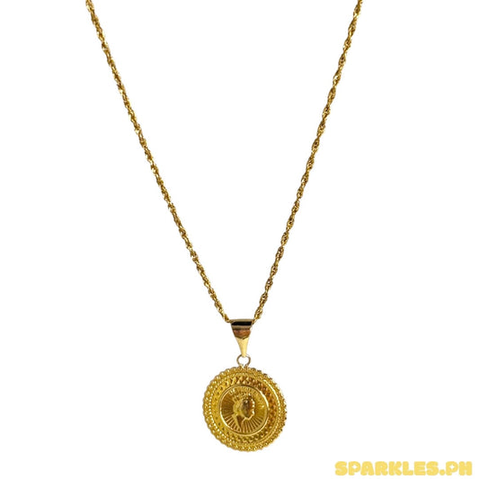 18k Saudi Gold Rope Chain 16" + 18k Saudi Gold Royal Queen Pendant