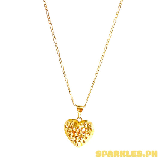 18k Saudi Gold Figaru Chain 18" + 18k Saudi Gold Honey Heart Pendant