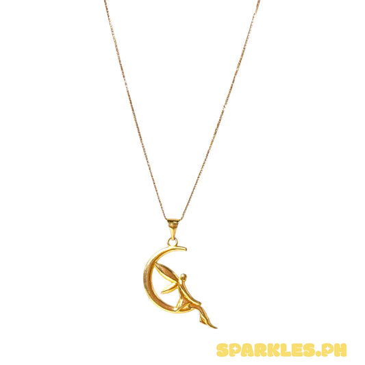 18k Saudi Gold Foxtail Chain 18" + 18k Saudi Gold Moon Fairy Pendant