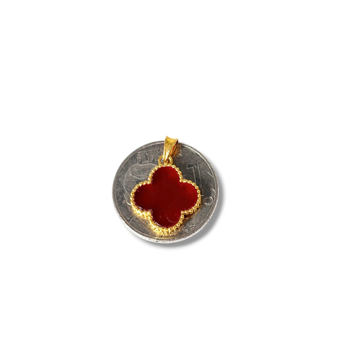 18k Saudi Gold Tauco Chain Level 1 + 15MM FLOWER CLOVER PENDANT - RED