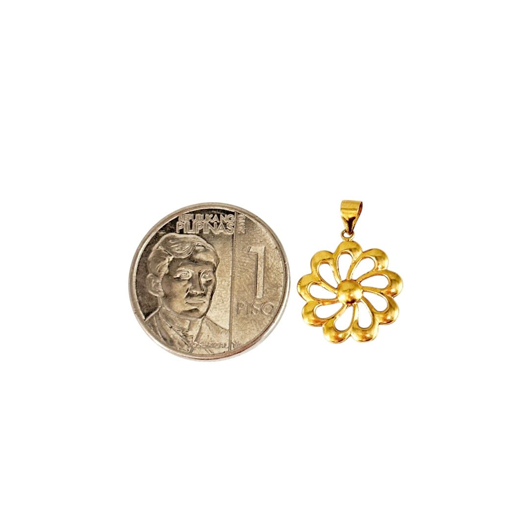 18k Saudi Gold Micro Paperclip Chain 18" + 18k Saudi Gold Turbine Flower Pendant