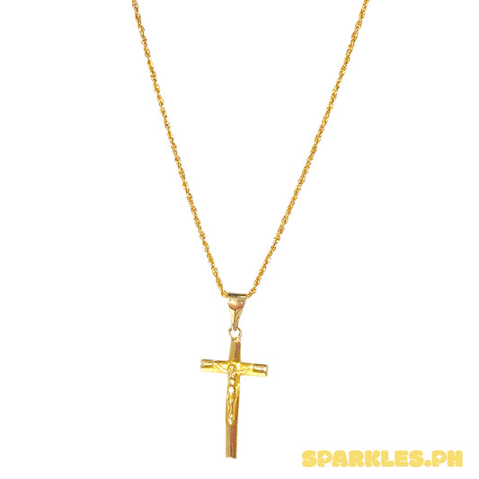 18k Saudi Gold Rope Chain 24" + 18k Saudi Gold Big Square Cross Pendant