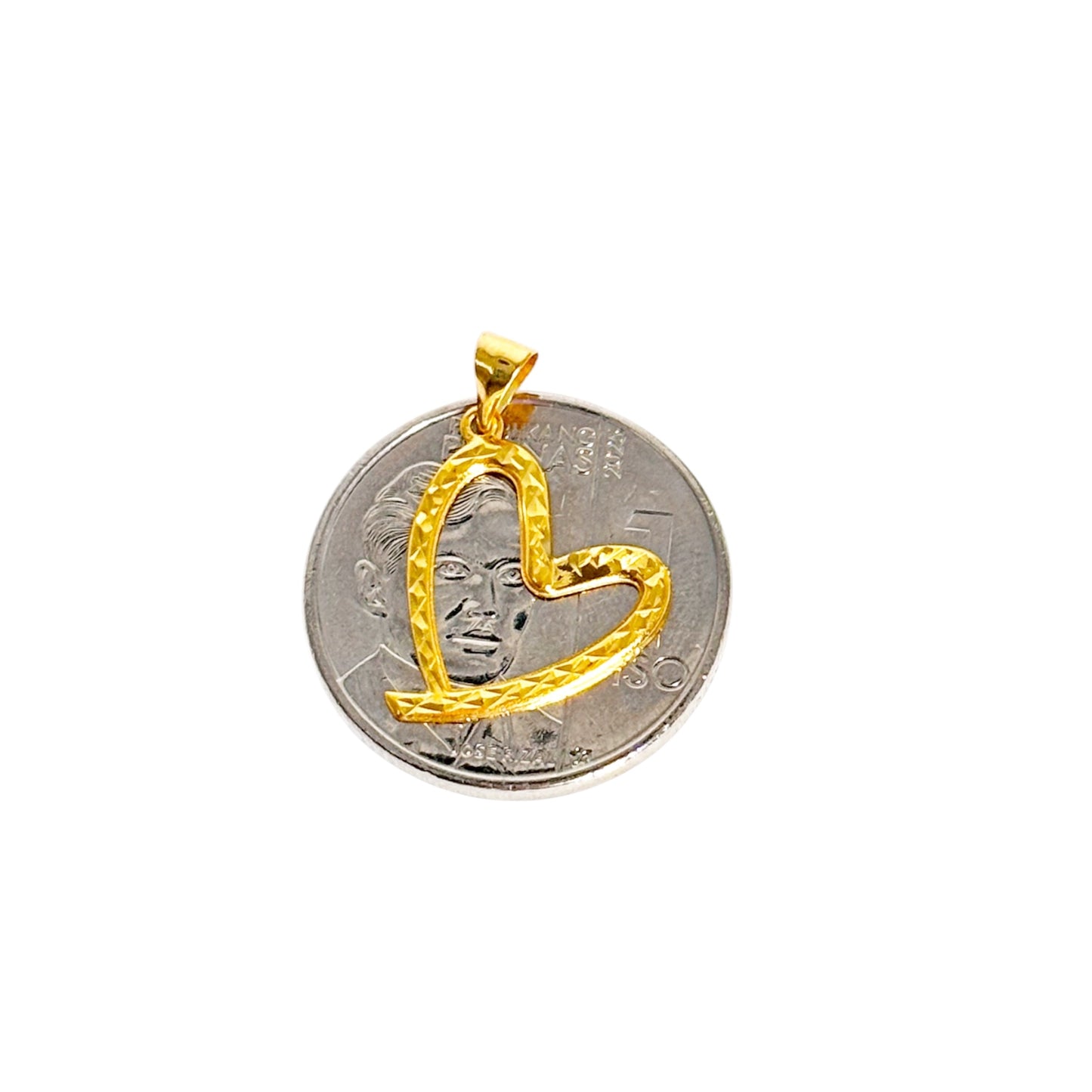 18k Saudi Gold Diacut Line Heart with Hook Pendant - SKU-CK8BKRZ0