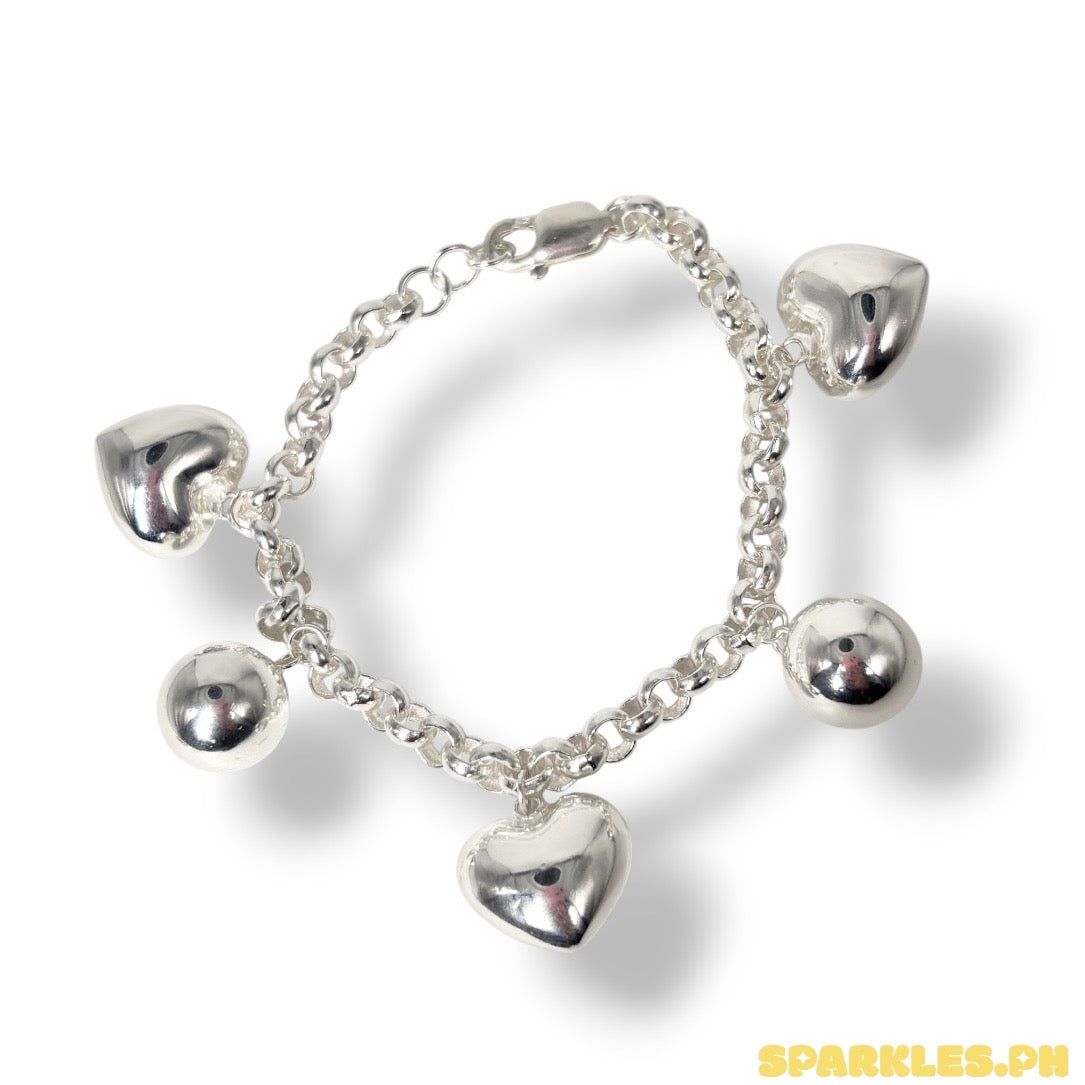 92.5 Sterling Silver - Heart Ball Bracelet