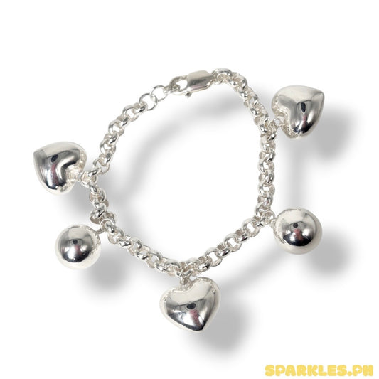 92.5 Sterling Silver - Heart Ball Bracelet