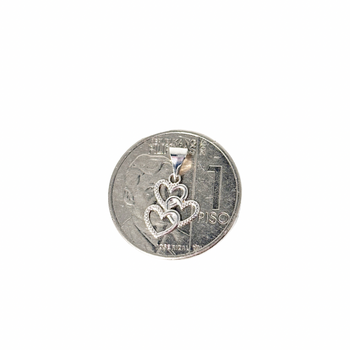 18k Saudi White Gold Tauco Chain + 18k Saudi WHITE GOLD Mini Triple Heart Pendant