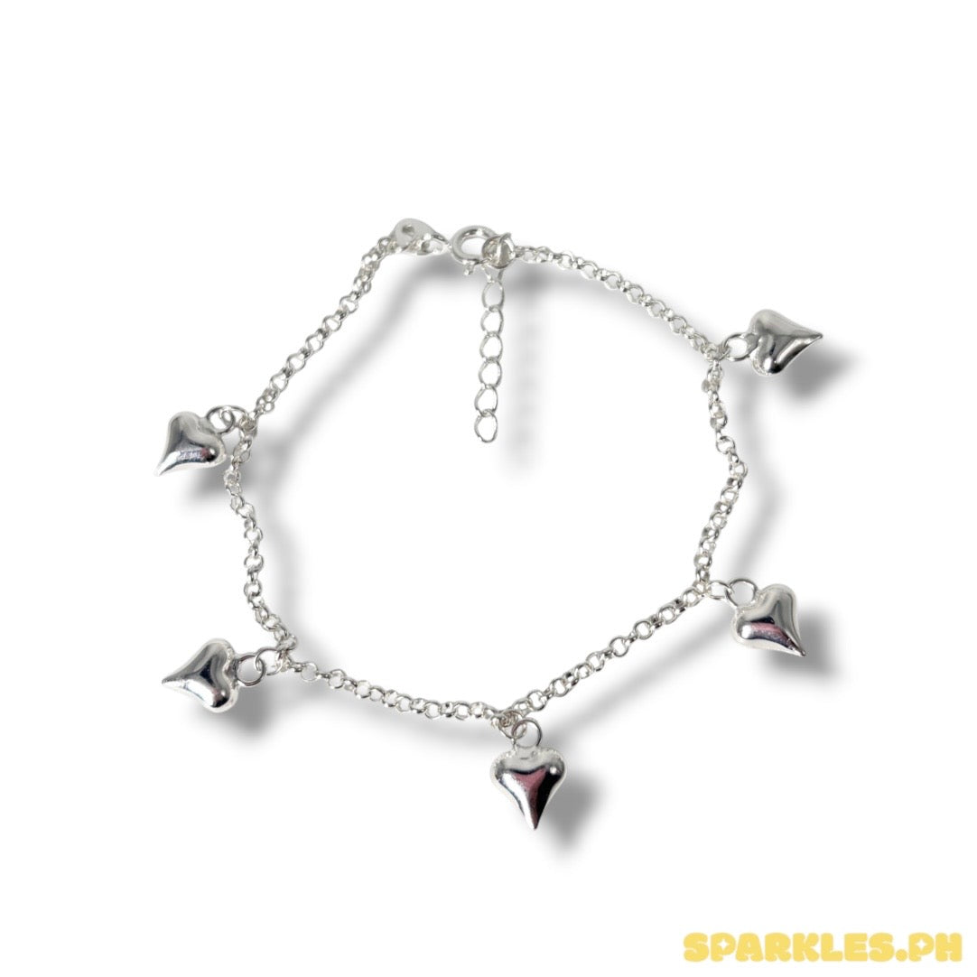 92.5 Sterling Silver - Station Plain Heart Bracelet