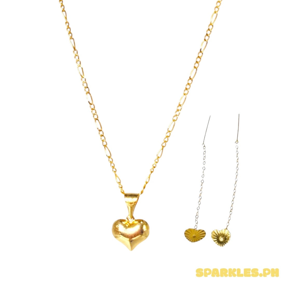 18k Saudi Gold Figaru Chain 16" + 18k Saudi Gold Pointed Ivana Buo Pendant v1 + 18k Saudi Gold Sinag heart tictac v2