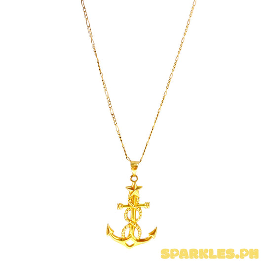 18k Saudi Gold Figaru Chain 20" + 18k Saudi Gold Anchor Star Pendant