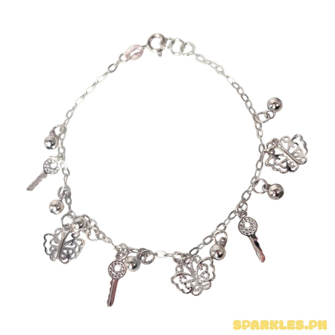 92.5 Sterling Silver - Station Butterfly Key Bracelet