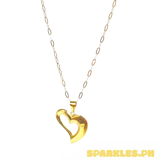 16” Micro Paperclip Chain Solid Saudi Gold Pawnable+ 18k Saudi Gold Classic Heart Pendant