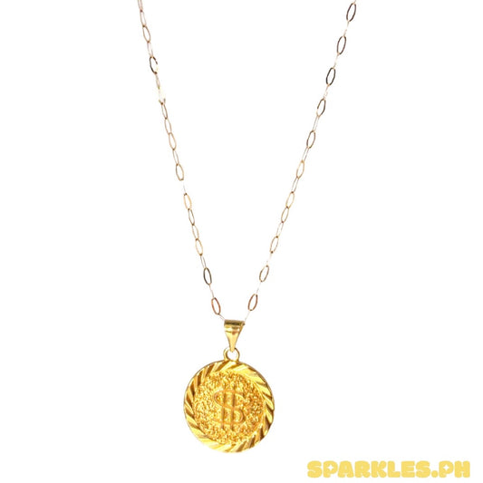 18k saudi gold micro paperclip chain solid pawnable-20' + 18k Saudi Gold Dollar Coin Pendant