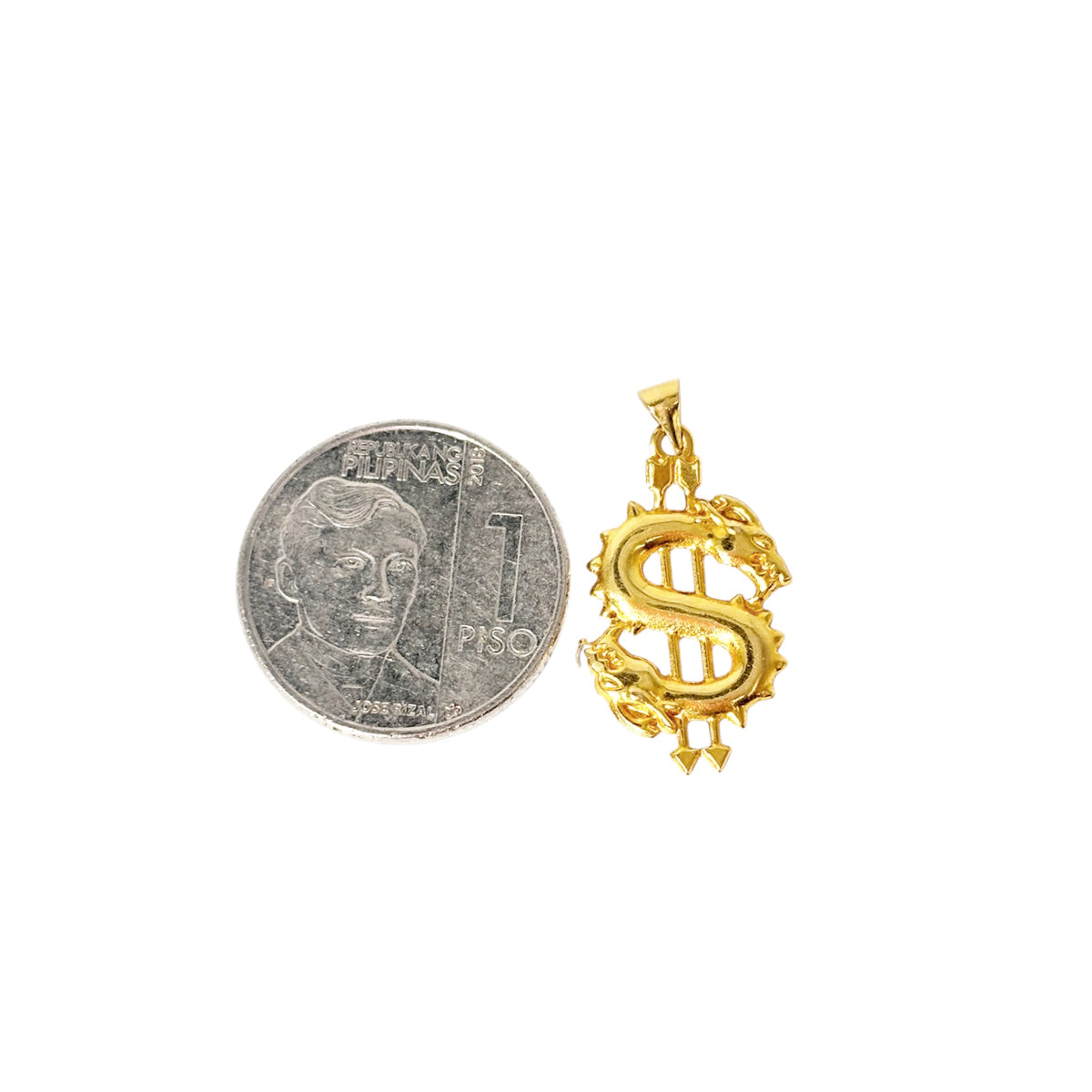 "18k Saudi Gold Figaru Chain Makapal 18" + 18k Saudi Gold Dollar Pendant "
