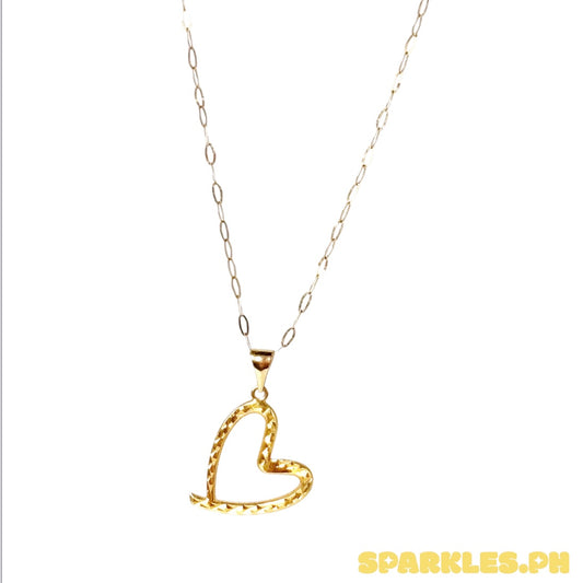 18k Saudi Gold Micro Paperclip Chain 18" + 18k Saudi Gold Diacut Line Heart with Hook Pendant