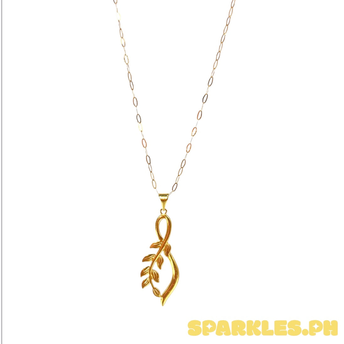 18k Saudi Gold Micro Paperclip Chain 18" + 18k Saudi Gold Petal Design Pendant