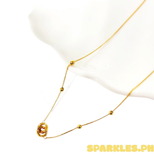 18k Saudi Gold Station Ball Twin Circle Necklace