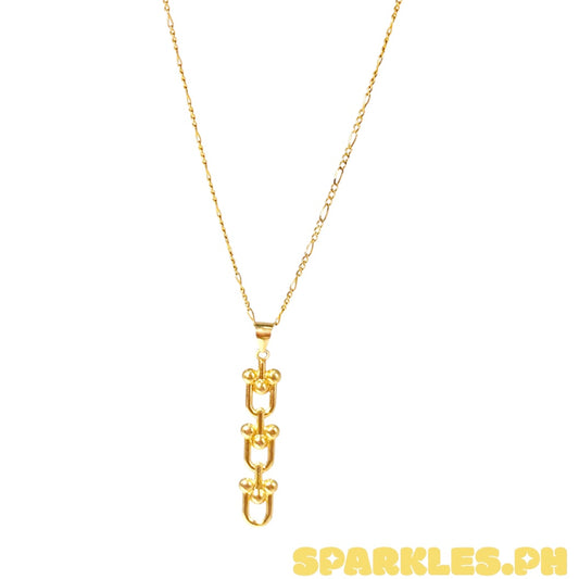 18k Saudi Gold Figaru Chain Makapal 18" + 18k Saudi Gold Triplet U-Bar Pendant