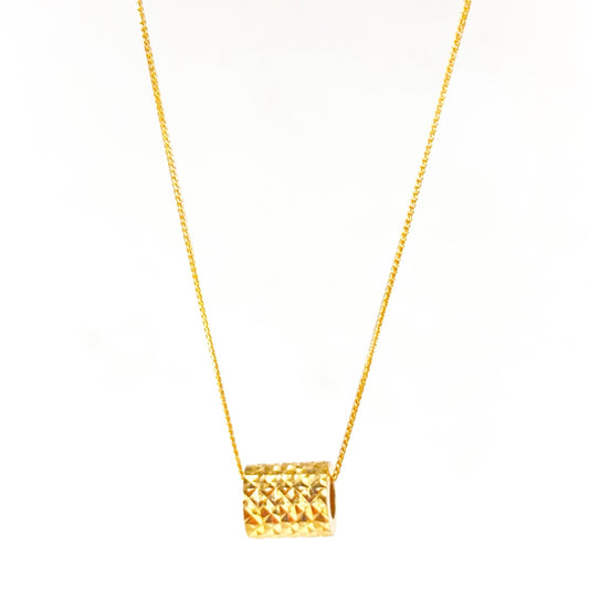 Foxtail Chain 18k Saudi Gold 18"+18k Saudi Gold Diacut Barrel Pendant Solid PAwnable