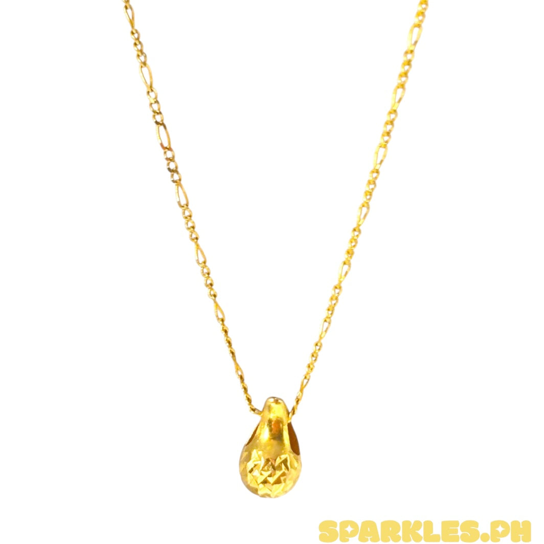 18k Saudi Gold Figaru 18' Chain Solid Pawnable Lightweight+18k Saudi Gold Solid Diacut Teardrop Pendant
